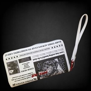 Betsey Johnson NWT Newspaper Print Large Zip Wallet & Wristlet